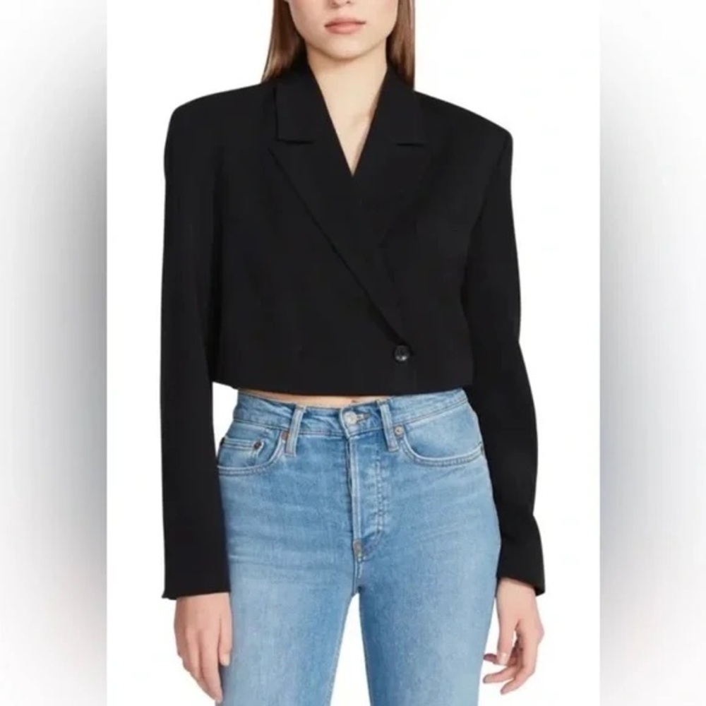 Steve Madden Rupi Cropped Black Single Button Long Sleeve Blazer Top Size XS
